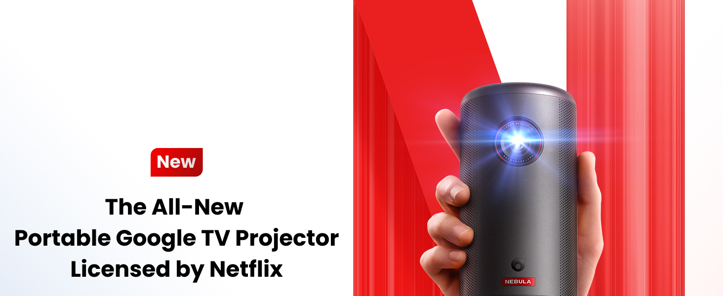 NEBULA Capsule 3 1080p Mini Projector,Smart 200 ANSI-Lumen Portable Projector with Official Google TV,Built-In Netflix,Dolby Digital,120-Inch Picture,Built-In Battery with 2.5 Hours of Playtime