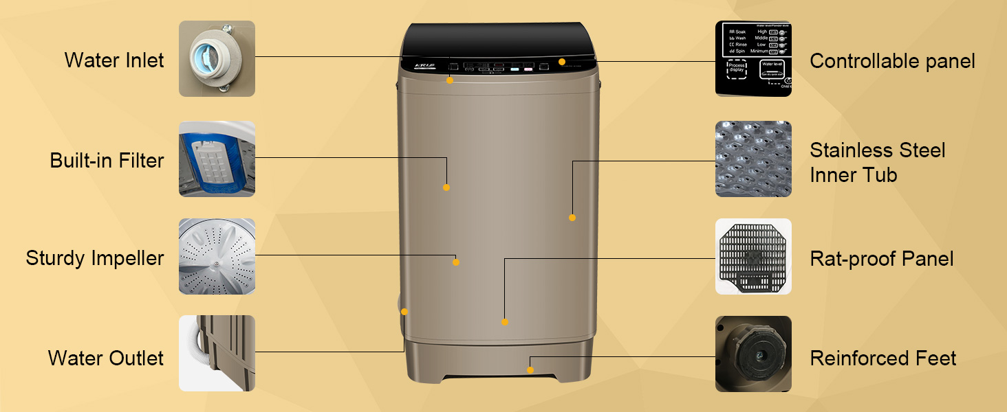 Portable Washing Machine,17.7 Lbs Large Capacity Full Automatic Washing Machine