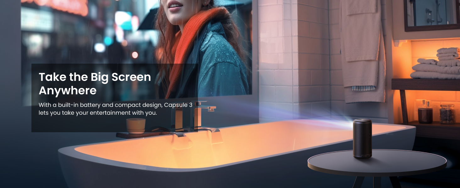 NEBULA Capsule 3 1080p Mini Projector,Smart 200 ANSI-Lumen Portable Projector with Official Google TV,Built-In Netflix,Dolby Digital,120-Inch Picture,Built-In Battery with 2.5 Hours of Playtime