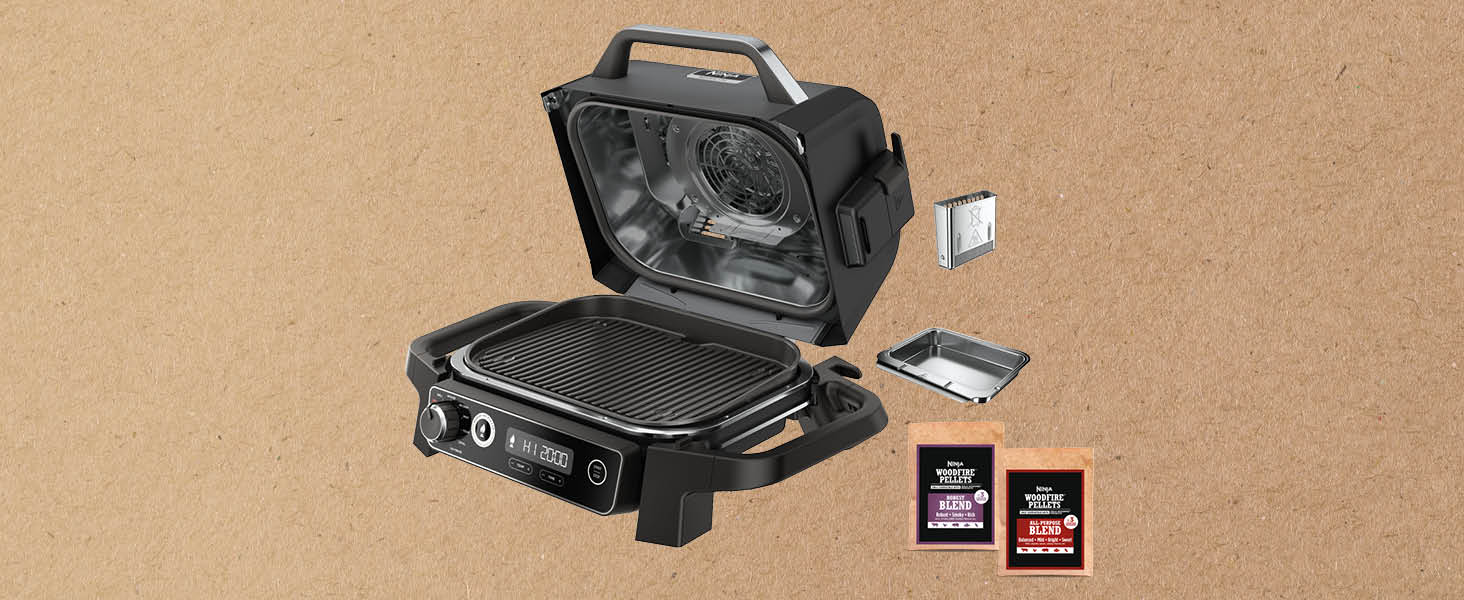 OG701 7-in-1 Outdoor Electric Grill & Smoker - Grill,BBQ,Air Fry,Bake,Roast,Dehydrate & Broil - Uses Woodfire Pellets - Portable & Weather Resistant