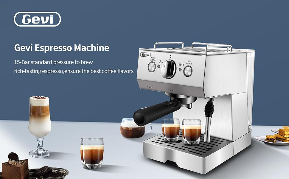 GEVI Silver Stainless Steel 15 Bar Espresso Machine 2 Shot Pump Cappuccino Maker GEVI Silver Stainless Steel 15 Bar Espresso Machine 2 Shot Pump Cappuccino Maker