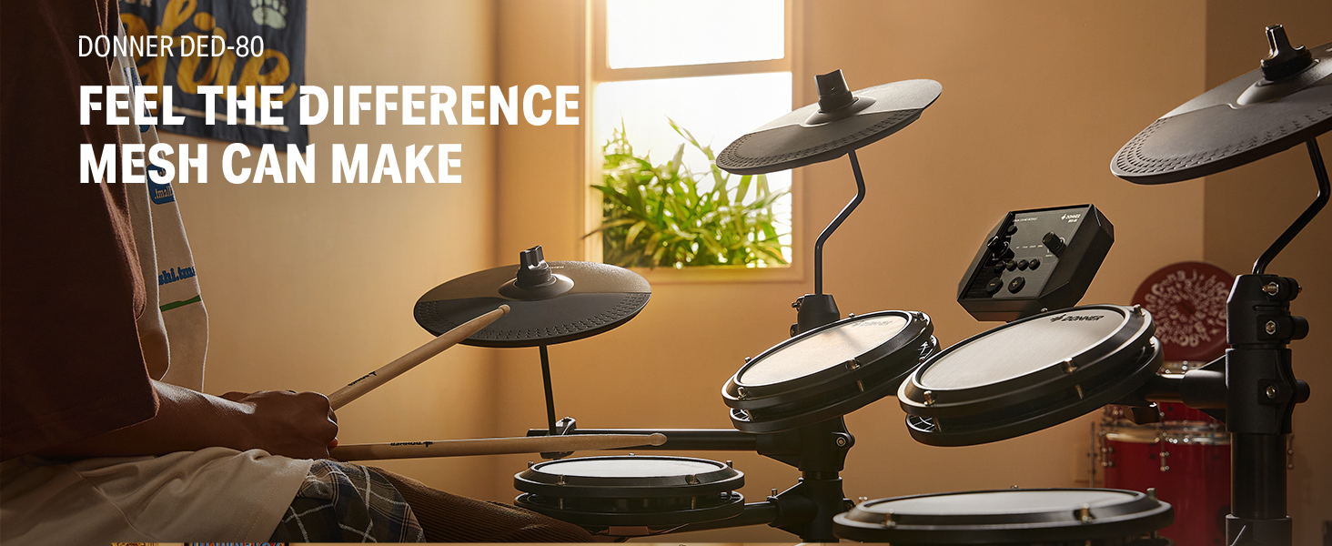 Donner DED-80 Electronic Drum Set,Electric Drum Set for Beginner with 4 Quiet Mesh Drum Pads,2 Switch Pedal,180+ Sounds,Throne,On-Ear Headphones,Sticks,and Melodics Lessons Included. Donner DED-80 Electronic Drum Set,Electric Drum Set for Beginner with 4 Quiet Mesh Drum Pads,2 Switch Pedal,180+ Sounds,Throne,On-Ear Headphones,Sticks,and Melodics Lessons Included.