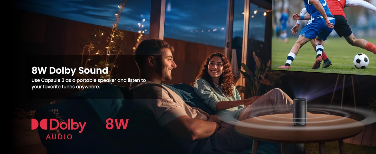 NEBULA Capsule 3 1080p Mini Projector,Smart 200 ANSI-Lumen Portable Projector with Official Google TV,Built-In Netflix,Dolby Digital,120-Inch Picture,Built-In Battery with 2.5 Hours of Playtime