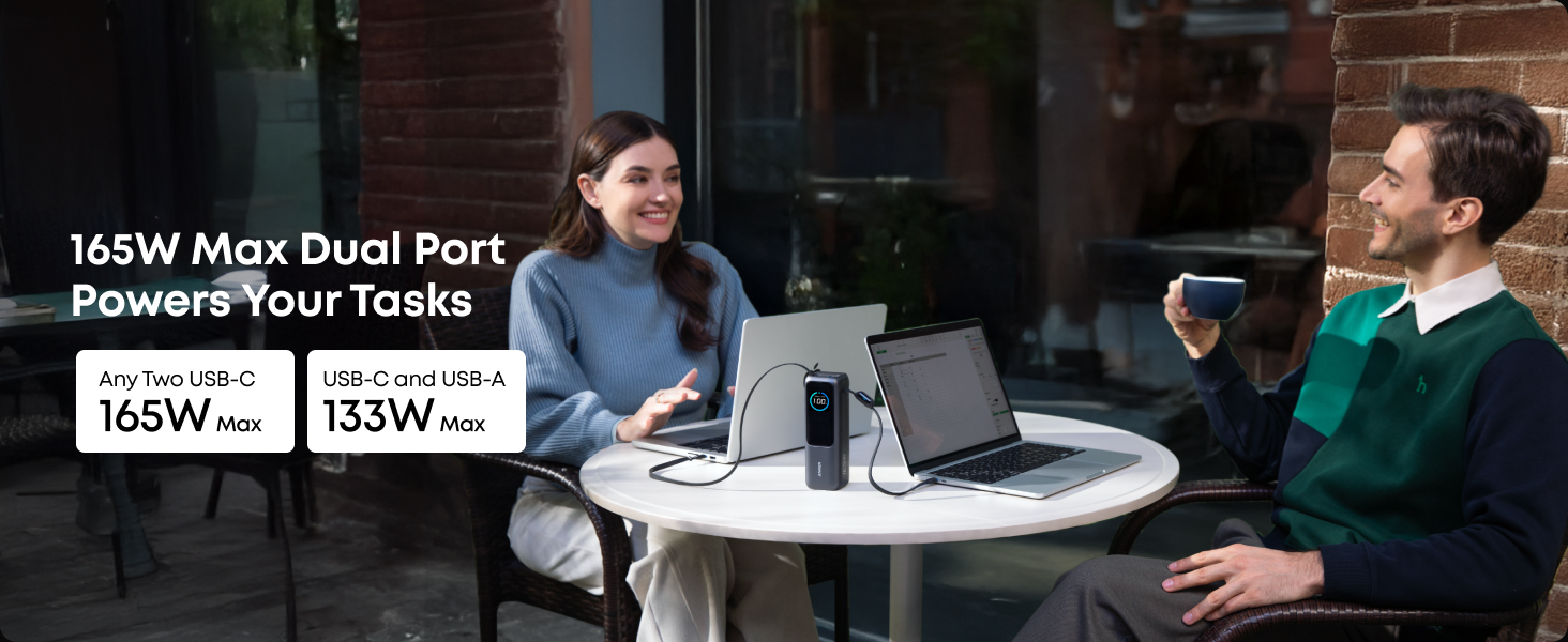 Anker Laptop Power Bank,25,000mAh Portable Charger with Triple 100W USB-C Ports for Multi-Device Charging,Built-In and Retractable Cables,For iPhone 16/15 Series,Samsung,and More