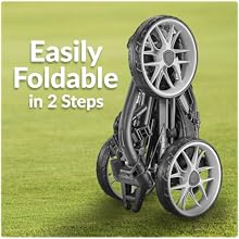 3Wheel Golf Push Cart - Golf Trolley Foldable Collapsible Lightweight Pushcart with Foot Brake - Easy to Open & Close