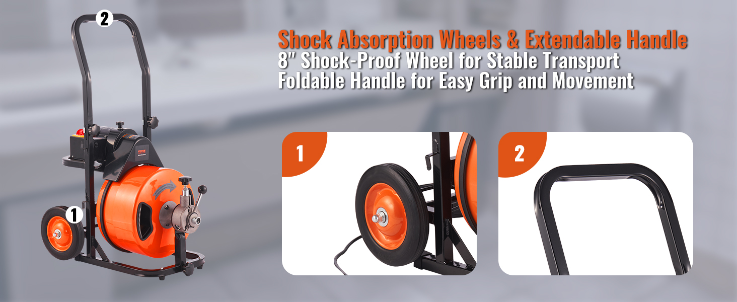 Drain Cleaner Machine 100FT x 1/2Inch,Auto Feed Sewer Snake Auger with 4 Cutter & Air-activated Foot Switch for 1