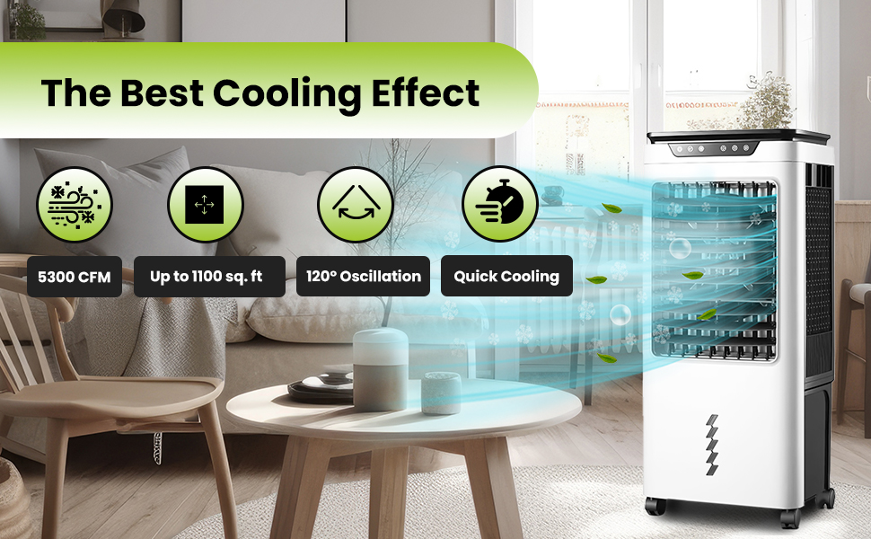 Powerful Swamp Cooler 5300 CFM,7 Gallons Water Tank,Portable Indoor Evaporative Air Cooler,Remote Included,Swing Mode,Modern Design,3 Speeds (LBW-6500RC)