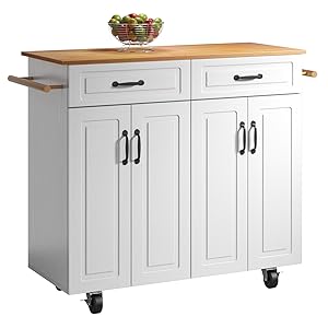 4 EVER WINNER White Kitchen Island with Storage on Wheels,Rolling Kitchen Island Cart with 2 Drawers& 4 Storage Cabinets,Wooden Countertop,Towel Racks,Adjustable Shelves 4 EVER WINNER White Kitchen Island with Storage on Wheels,Rolling Kitchen Island Cart with 2 Drawers& 4 Storage Cabinets,Wooden Countertop,Towel Racks,Adjustable Shelves