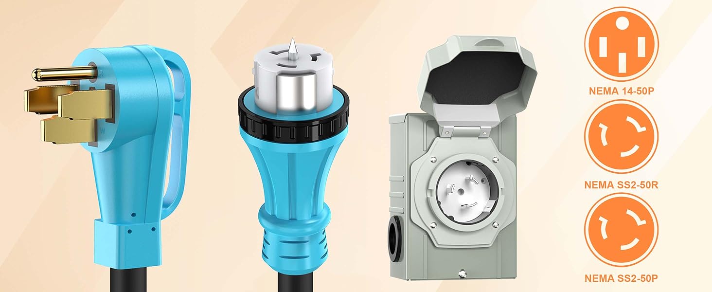 50 Amp 10 Feet Generator Cord and Power Inlet Box Combo Kit NEMA 14-50P Male to SS2-50R STW 6/3+8/1 AWG 125/250V Twist Locking with Inlet Box for Generator to House