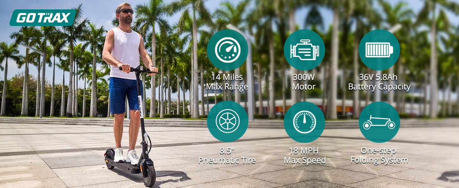Adult Electric Scooter,8.5 Inch Pneumatic Tires,Max Range 14/18 Miles,Max Speed 15.5/18 MPH,Powered by 300 Watt Motor,with Cruise Control Adult Folding Electric Scooter