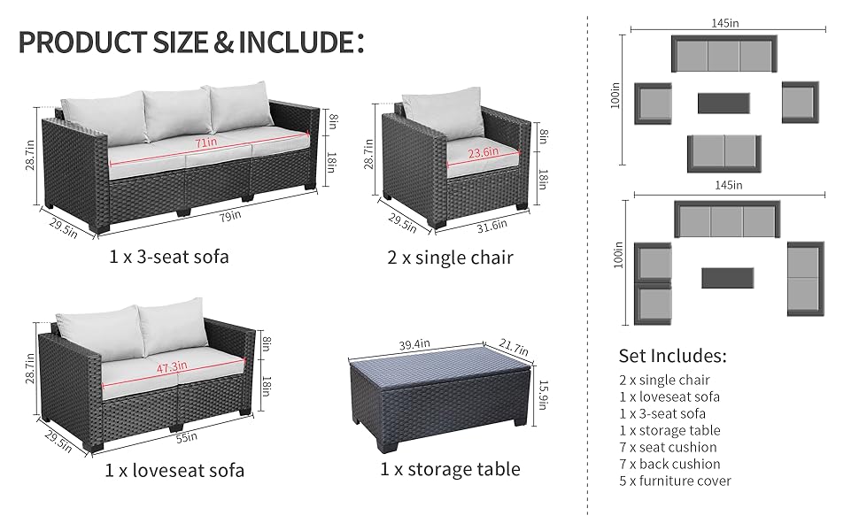 5 Piece Furniture Outdoor Sectional Cushions