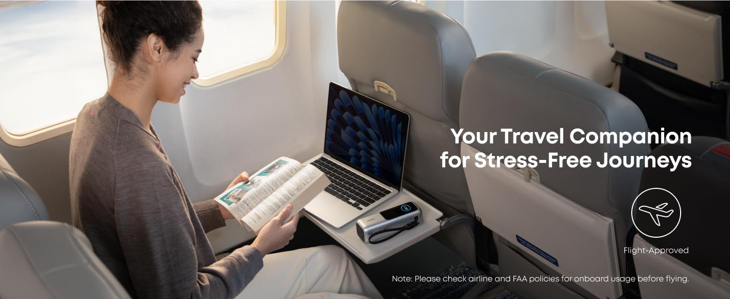 Anker Laptop Power Bank,25,000mAh Portable Charger with Triple 100W USB-C Ports for Multi-Device Charging,Built-In and Retractable Cables,For iPhone 16/15 Series,Samsung,and More