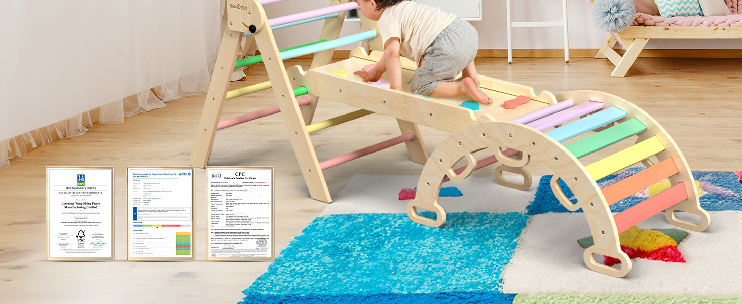 Pikler Triangle Set 7in1 Foldable Baby Climbing Toys Wooden Montessori Climbing Set with Arch&Ramp&Ladder Baby Climber Indoor Jungle Gyms for Toddlers Montessori Toys - Rainbow