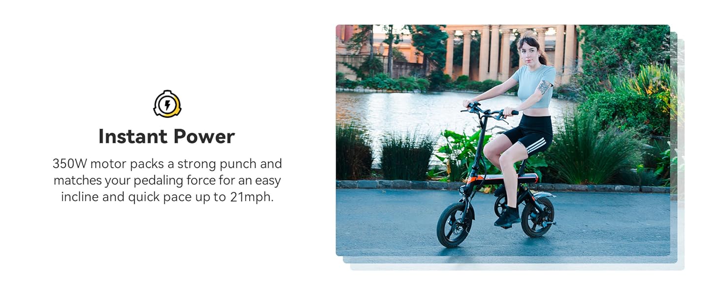 Jasion EB3 Electric Bike Adults 21mph,500W Peak Motor,270Wh Battery,Rear Suspension,3 Levels Assist,14