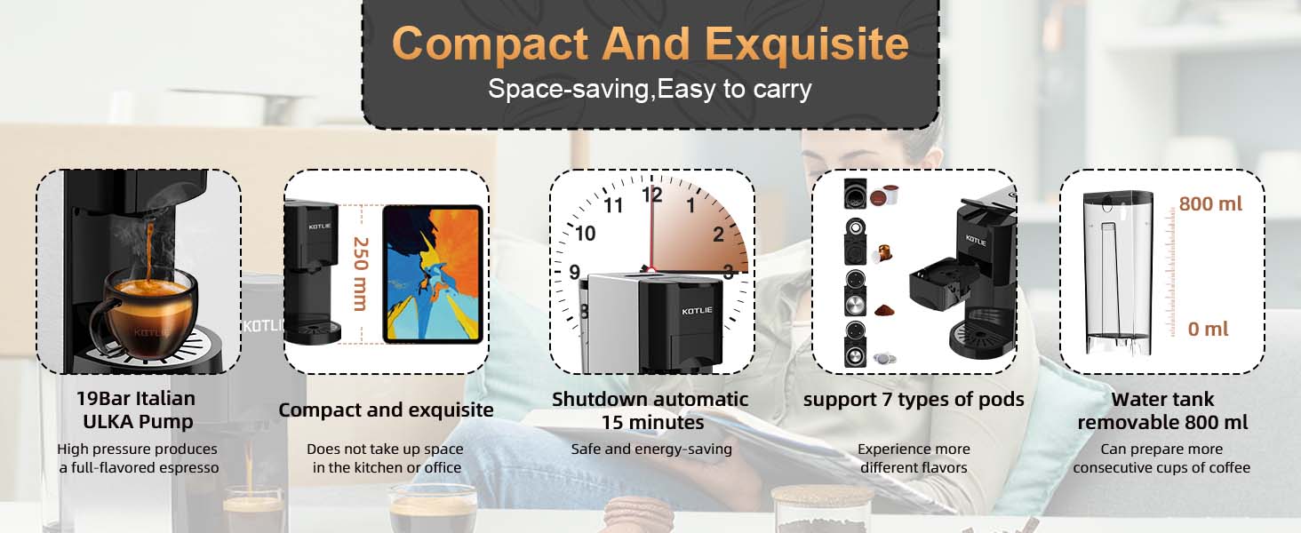 KOTLIE Single Serve Coffee Maker,4 in 1 Espresso Machine