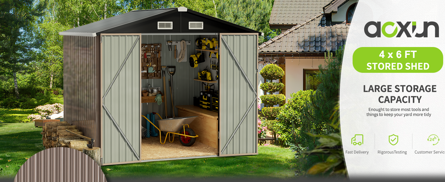 Aoxun 6.4x4 FT Outdoor Storage Shed for Tool,Garden
