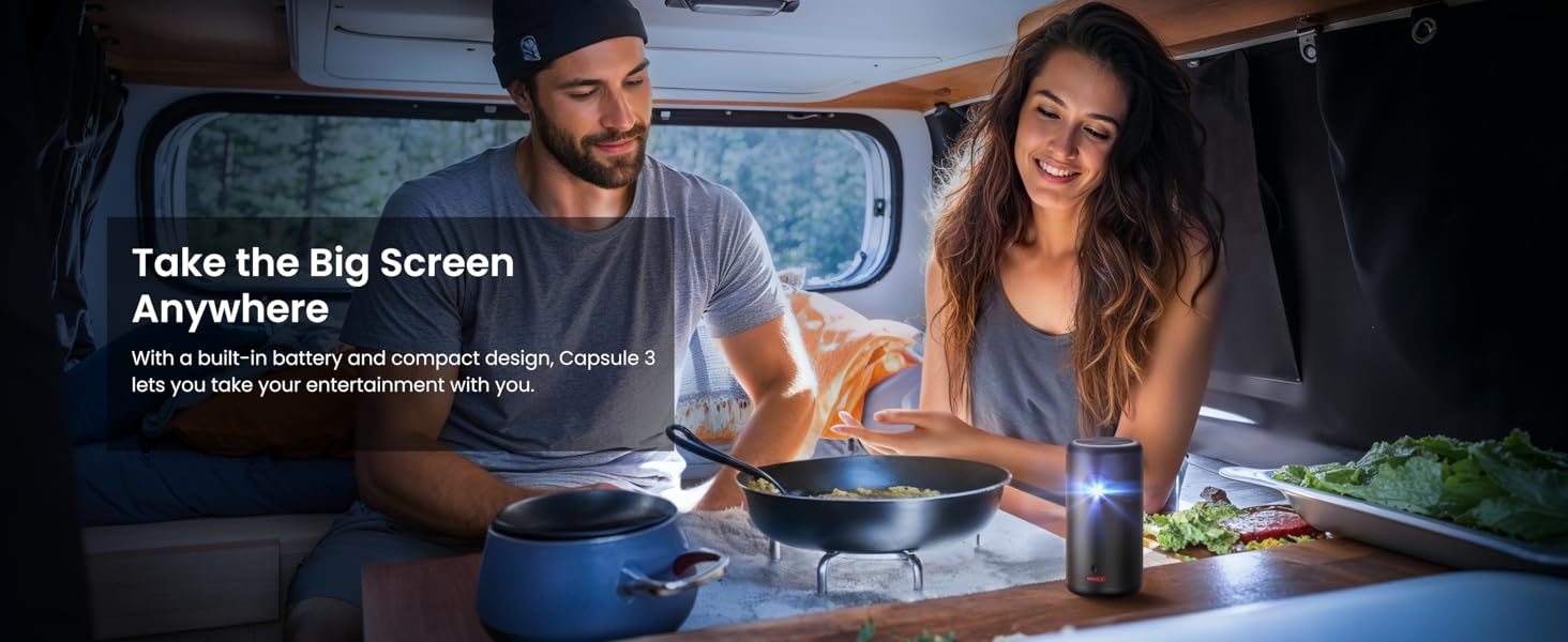 NEBULA Capsule 3 1080p Mini Projector,Smart 200 ANSI-Lumen Portable Projector with Official Google TV,Built-In Netflix,Dolby Digital,120-Inch Picture,Built-In Battery with 2.5 Hours of Playtime