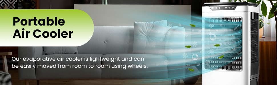 Powerful Swamp Cooler 5300 CFM,7 Gallons Water Tank,Portable Indoor Evaporative Air Cooler,Remote Included,Swing Mode,Modern Design,3 Speeds (LBW-6500RC)