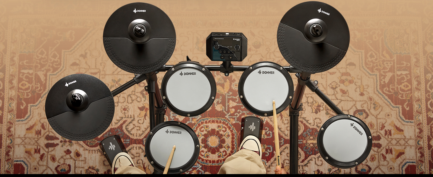 Donner DED-80 Electronic Drum Set,Electric Drum Set for Beginner with 4 Quiet Mesh Drum Pads,2 Switch Pedal,180+ Sounds,Throne,On-Ear Headphones,Sticks,and Melodics Lessons Included. Donner DED-80 Electronic Drum Set,Electric Drum Set for Beginner with 4 Quiet Mesh Drum Pads,2 Switch Pedal,180+ Sounds,Throne,On-Ear Headphones,Sticks,and Melodics Lessons Included.