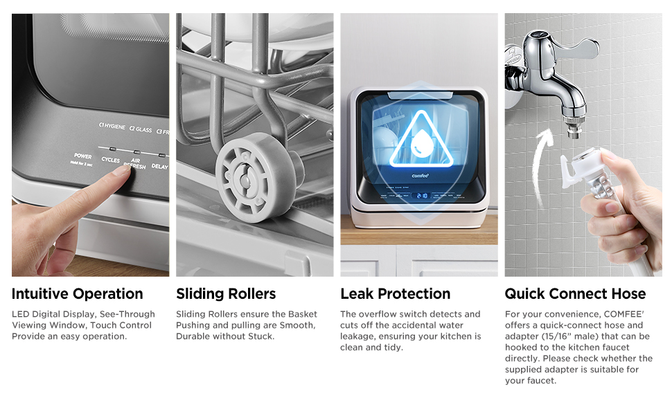 COMFEE' Mini Dishwasher Countertop with 5L Water Tank