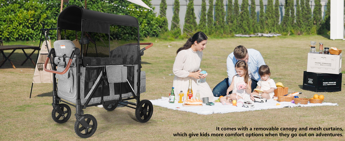 Elite Pro All-Terrain 4 Seater Wagon Stroller for Kids - Heavy-Duty 300lb Capacity,One-Hand Fold Design,High Seats with 5-Point Harness,Adjustable Canopy and Handlebars,Light Grey Elite Pro All-Terrain 4 Seater Wagon Stroller for Kids - Heavy-Duty 300lb Capacity,One-Hand Fold Design,High Seats with 5-Point Harness,Adjustable Canopy and Handlebars,Light Grey