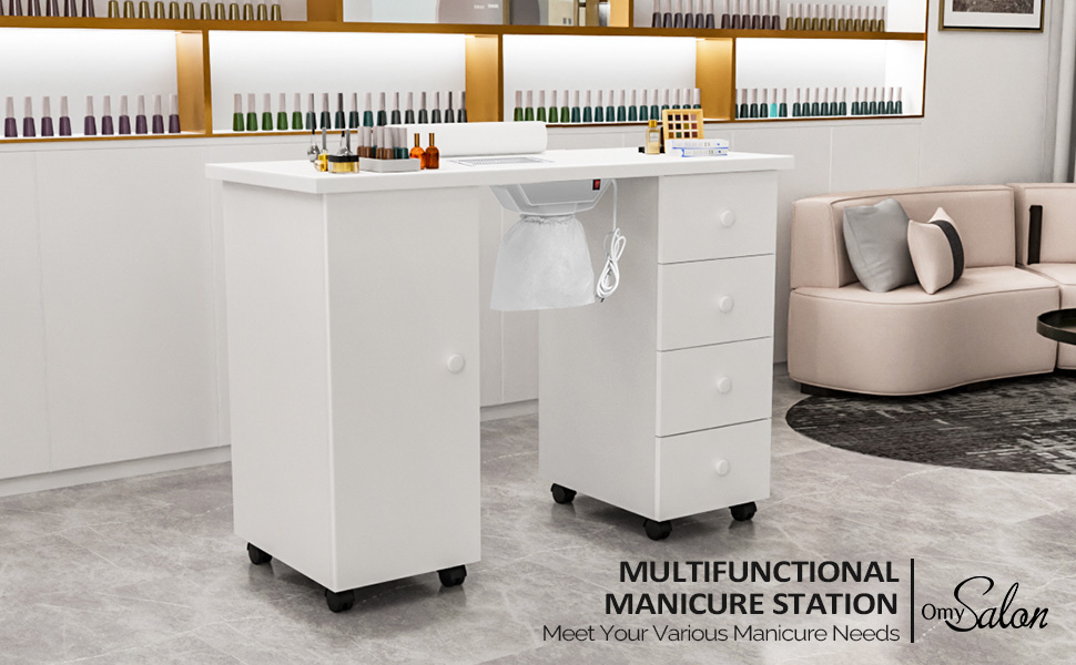 OmySalon Manicure Table Nail Desk w/Electric Downdraft Vent