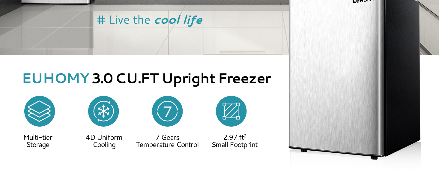 Upright freezer,3.0 Cubic Feet,Single Door Compact Mini Freezer with Reversible Stainless Steel Door,Small freezer for Home/Dorms/Apartment/Office (Silver)