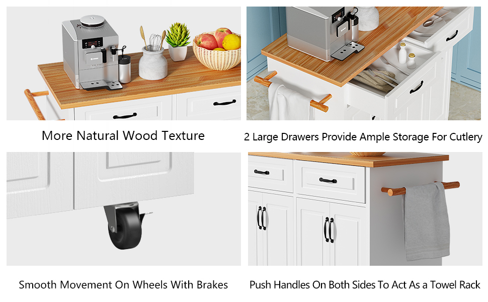 4 EVER WINNER White Kitchen Island with Storage on Wheels,Rolling Kitchen Island Cart with 2 Drawers& 4 Storage Cabinets,Wooden Countertop,Towel Racks,Adjustable Shelves 4 EVER WINNER White Kitchen Island with Storage on Wheels,Rolling Kitchen Island Cart with 2 Drawers& 4 Storage Cabinets,Wooden Countertop,Towel Racks,Adjustable Shelves
