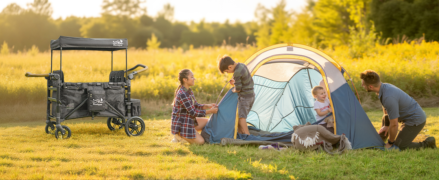 4 Seater Wagon Stroller,Foldable All-Terrain Quad Wagon Stroller with Canopy,Detachable Tray,Adjustable Handle,High Seat & Large Storage,Black 4 Seater Wagon Stroller,Foldable All-Terrain Quad Wagon Stroller with Canopy,Detachable Tray,Adjustable Handle,High Seat & Large Storage,Black