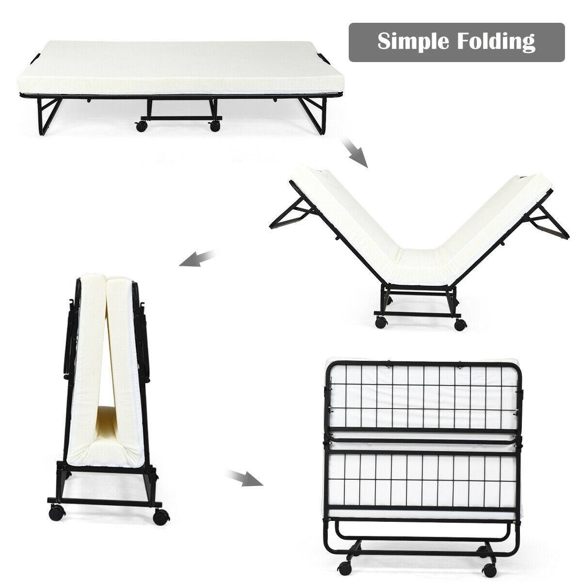 BEST Heavy Duty 640LBS Rollaway Folding Bed With Memory Foam Mattress