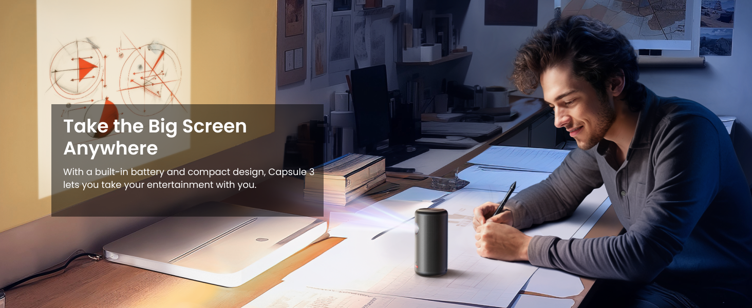 NEBULA Capsule 3 1080p Mini Projector,Smart 200 ANSI-Lumen Portable Projector with Official Google TV,Built-In Netflix,Dolby Digital,120-Inch Picture,Built-In Battery with 2.5 Hours of Playtime