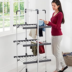 BLACK+DECKER 63099 3-Tier Heated Clothes Airer Aluminium,Cool Grey,140cm x 73cm x 68cm