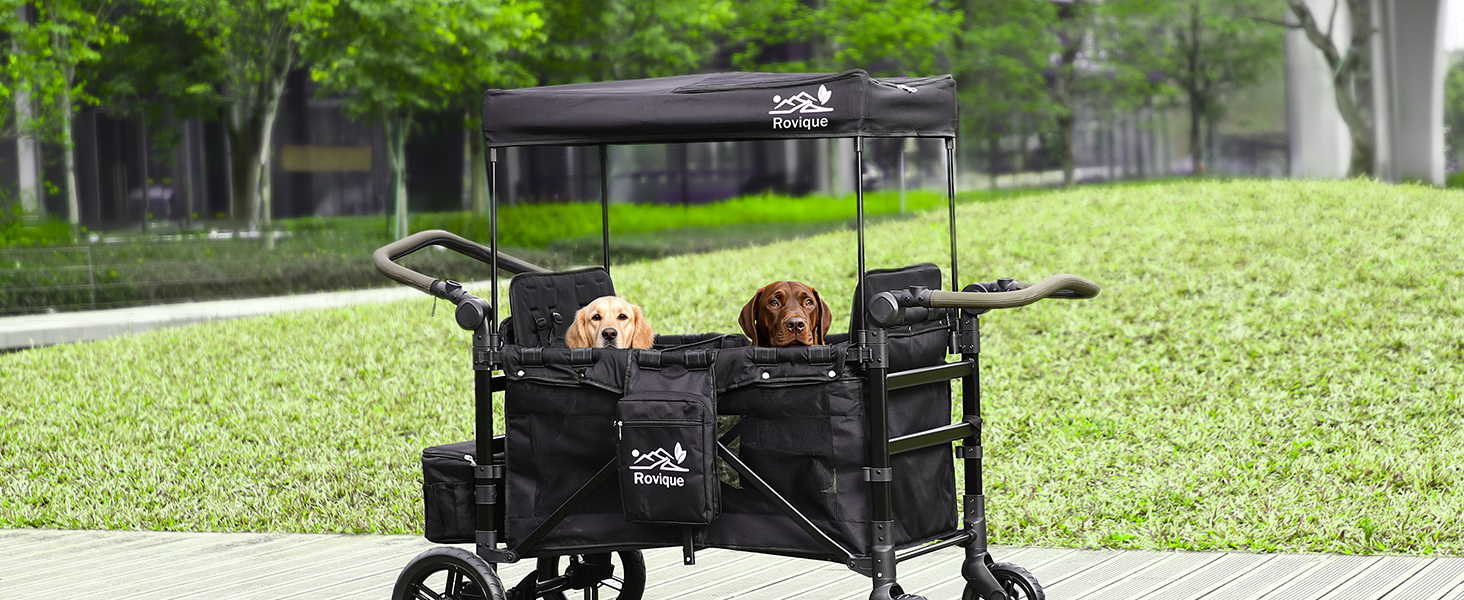 4 Seater Wagon Stroller,Foldable All-Terrain Quad Wagon Stroller with Canopy,Detachable Tray,Adjustable Handle,High Seat & Large Storage,Black 4 Seater Wagon Stroller,Foldable All-Terrain Quad Wagon Stroller with Canopy,Detachable Tray,Adjustable Handle,High Seat & Large Storage,Black