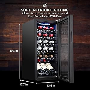 18 Bottle Compressor Wine Cooler Refrigerator w/Lock,Large Freestanding Wine Cellar For Red,White,Champagne or Sparkling Wine,41f-64f Digital Temperature Control Fridge Glass Door Black