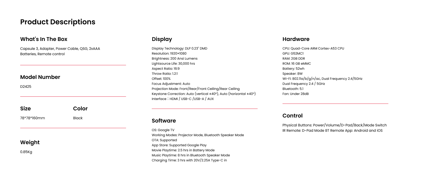 NEBULA Capsule 3 1080p Mini Projector,Smart 200 ANSI-Lumen Portable Projector with Official Google TV,Built-In Netflix,Dolby Digital,120-Inch Picture,Built-In Battery with 2.5 Hours of Playtime