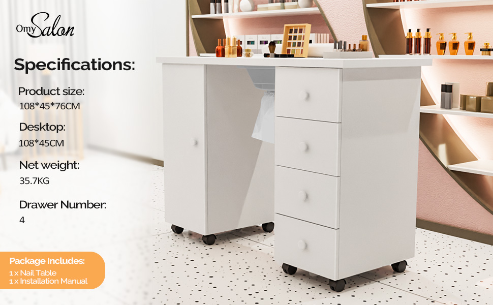 OmySalon Manicure Table Nail Desk w/Electric Downdraft Vent