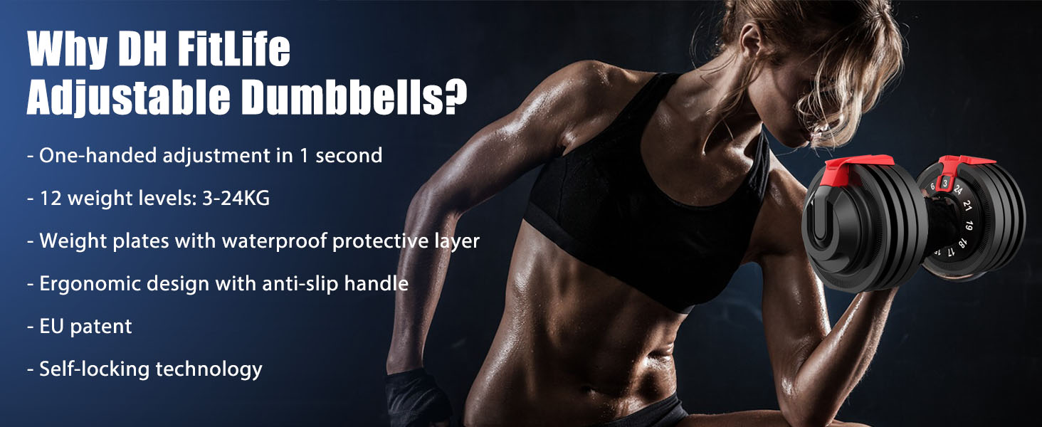 DH FitLife 24 kg Adjustable Dumbbells from 3 to 24 kg with 12 Weight Levels,Short Dumbbell Set with Weight Discs,Adjustable Short Dumbbells,Variable Weights 12 in 1 DH FitLife 24 kg Adjustable Dumbbells from 3 to 24 kg with 12 Weight Levels,Short Dumbbell Set with Weight Discs,Adjustable Short Dumbbells,Variable Weights 12 in 1