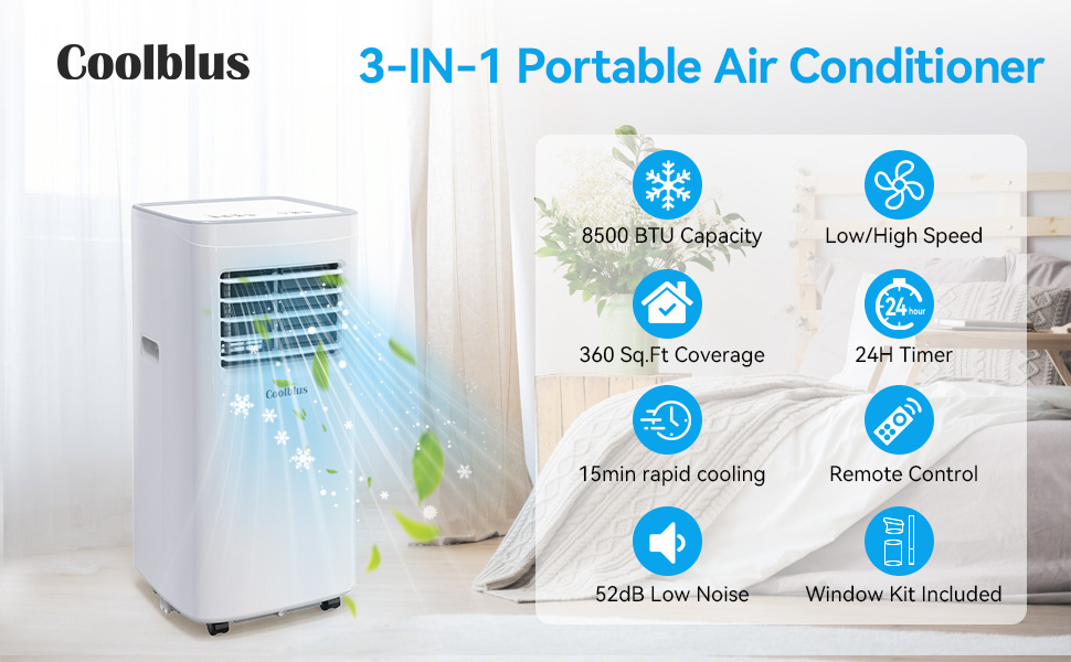 Coolblus 8500 BTU Portable Air Conditioners Up to 360 Sq. Ft