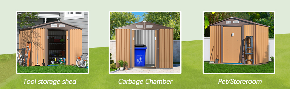 JAXPETY Sheds & Outdoor Storage 6x8 FT Garden Shed Tool Metal Outdoor Storage Shed with Sliding Doors for Backyard,Patio Coffee