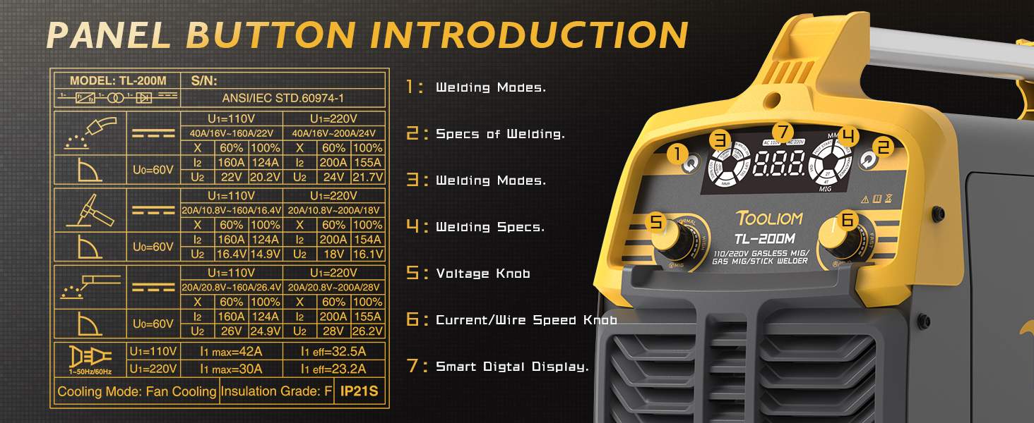 TOOLIOM 200M 3 in 1 Flux MIG Welder 110 / 220V Dual Voltage TOOLIOM 200M 3 in 1 Flux MIG Welder 110 / 220V Dual Voltage