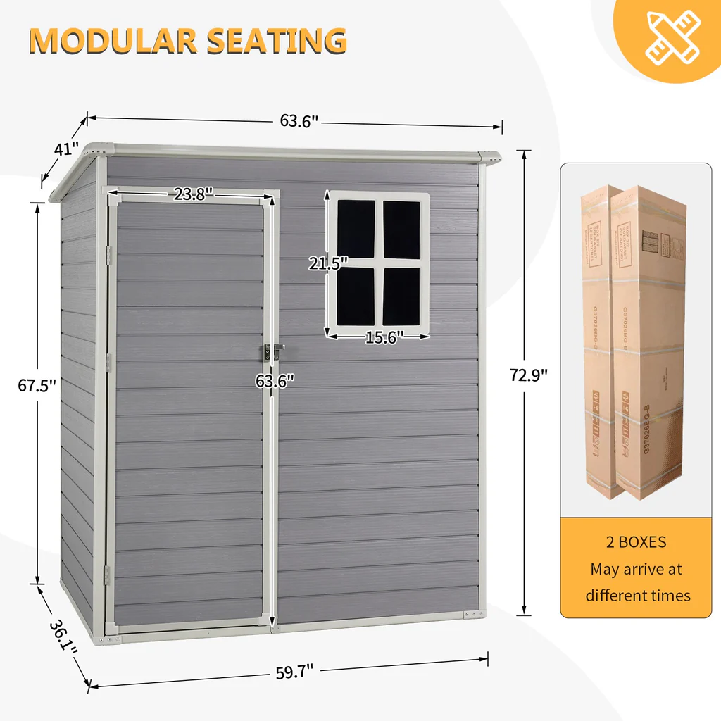 5' x 3' Resin Utility Storage Shed with Window,Grey 5' x 3' Resin Utility Storage Shed with Window,Grey