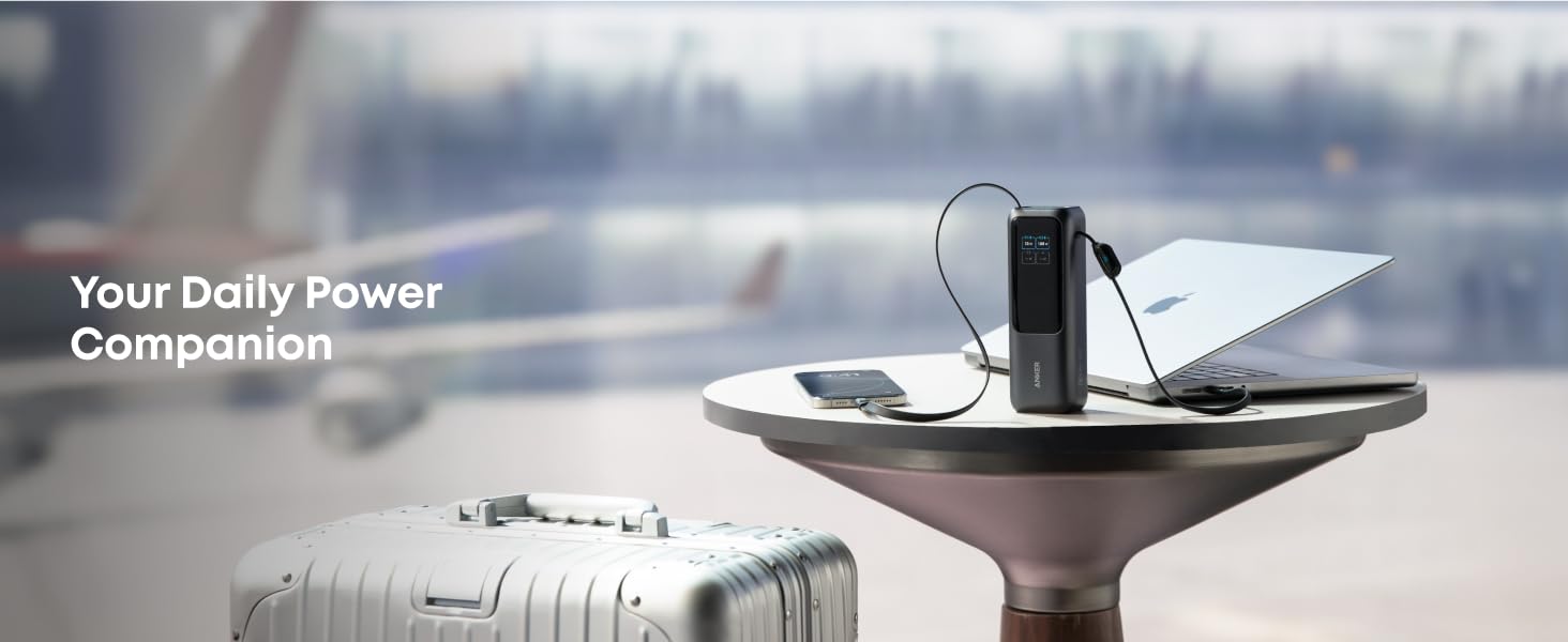 Anker Laptop Power Bank,25,000mAh Portable Charger with Triple 100W USB-C Ports for Multi-Device Charging,Built-In and Retractable Cables,For iPhone 16/15 Series,Samsung,and More