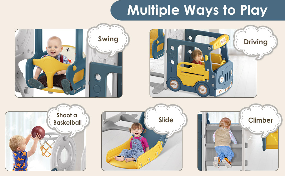 BIERUM 5 in 1 Toddler Slide and Swing Set for Toddlers Age 1-3