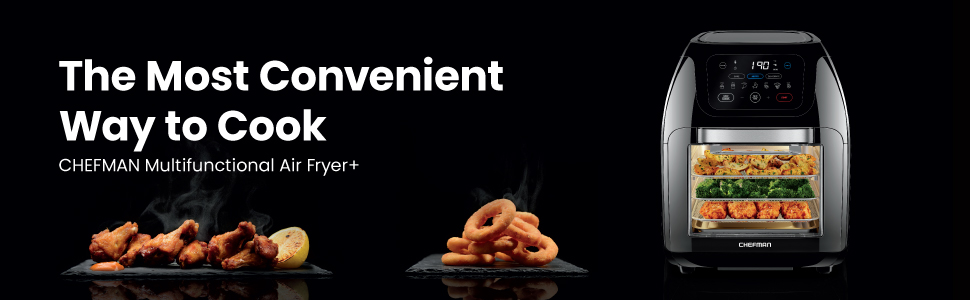 CHEFMAN Multifunctional Digital Air Fryer+ Rotisserie,Dehydrator,Convection Oven,17 Presets Fry,Roast,Dehydrate,Bake,XL 10L Family Size,1800W,Auto Shutoff,Large Easy-View Window,Black