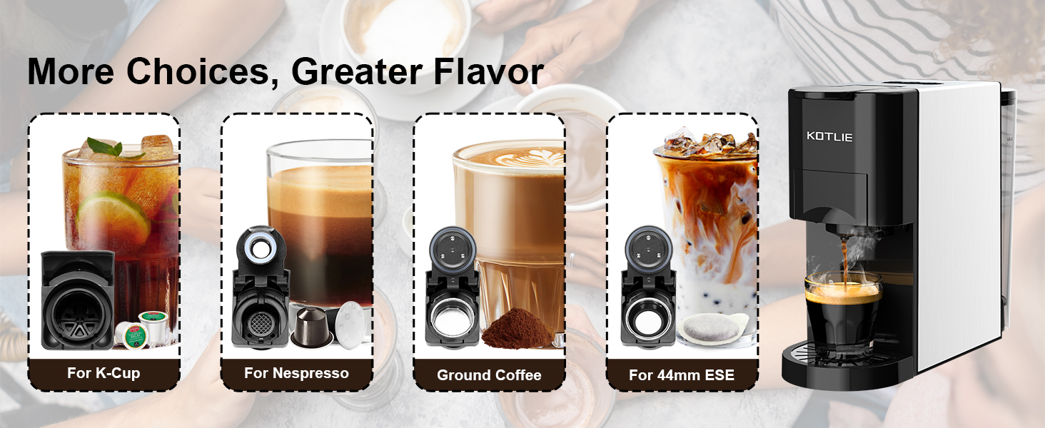 KOTLIE Single Serve Coffee Maker,4 in 1 Espresso Machine