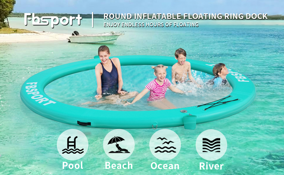 Inflatable Dock Floating Platform,8ft Inflatable Water Hammock Floating Deck for Lake W/Cupholder,Round Floating Ring Float Ring,Pool Float Raft Lounger Island Platform Pad