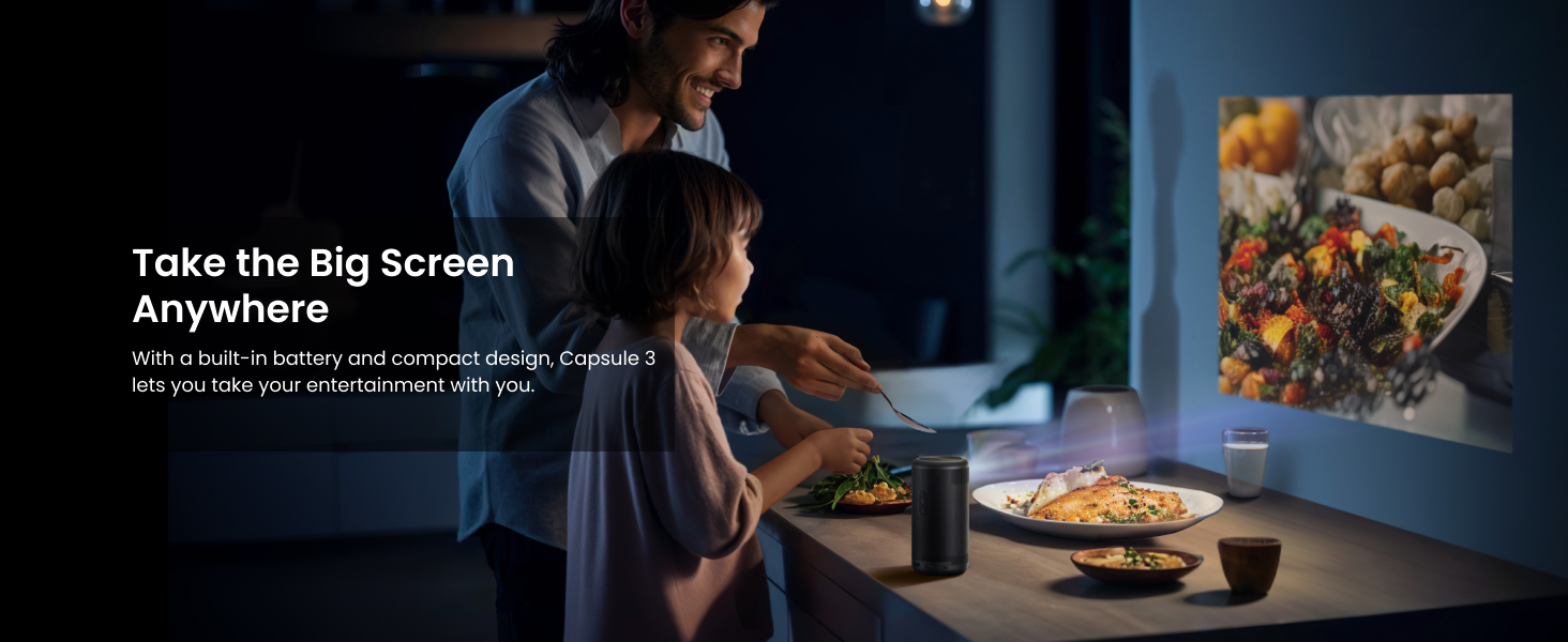 NEBULA Capsule 3 1080p Mini Projector,Smart 200 ANSI-Lumen Portable Projector with Official Google TV,Built-In Netflix,Dolby Digital,120-Inch Picture,Built-In Battery with 2.5 Hours of Playtime