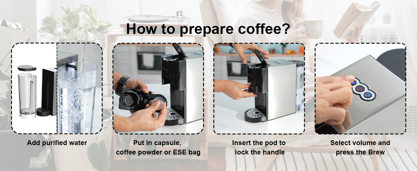 KOTLIE Single Serve Coffee Maker,4 in 1 Espresso Machine