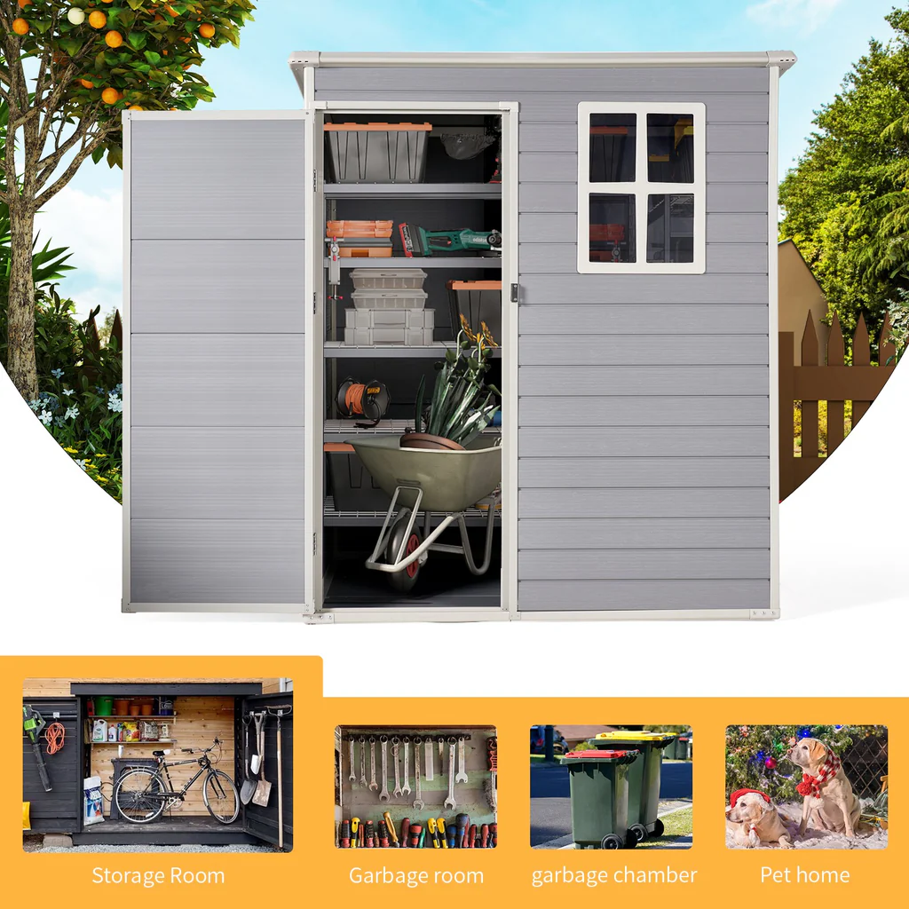 5' x 3' Resin Utility Storage Shed with Window,Grey 5' x 3' Resin Utility Storage Shed with Window,Grey