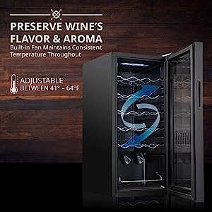 18 Bottle Compressor Wine Cooler Refrigerator w/Lock,Large Freestanding Wine Cellar For Red,White,Champagne or Sparkling Wine,41f-64f Digital Temperature Control Fridge Glass Door Black